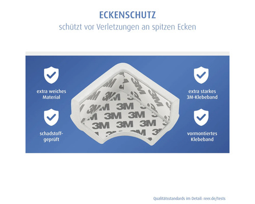 Eckenschutz aus weichem Material mit vormontiertem 3M-Klebeband zum Schutz vor Verletzungen an spitzen Ecken. Schadstoffgeprüft.