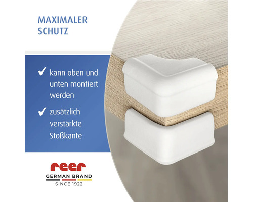 reer Eckenschutz mit verstärkter Stoßkante, oben und unten an einer Tischkante montiert.