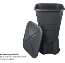 Regentonne Ibiza, 300 Liter, aus Kunststoff in Anthrazit, inklusive Deckel und Unterstand.