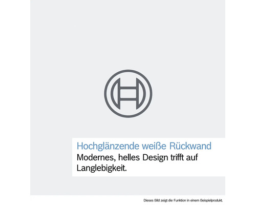 Bosch Logo. Hochglänzende weiße Rückwand. Modernes und langlebiges Design.