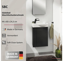 SBC Gästebad Waschtischunterschrank mit Waschbecken und Armatur, 44 mal 60 mal 24,3 Zentimeter, vormontiert, Soft-Close, Hergestellt in Deutschland.