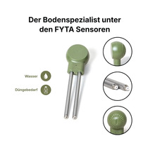 Grüner FYTA Bodensensor zur Messung von Wassergehalt und Düngebedarf mit zwei langen Metallsonden.