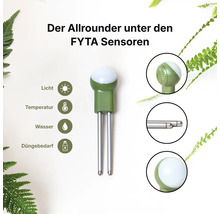 FYTA Pflanzensensor zur Messung von Licht, Temperatur, Wasser und Düngebedarf mit zwei Metallstäben.
