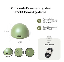FYTA Hub zur Erweiterung des FYTA Beam Systems, WLAN-Datenübertragung alle 15 Minuten, inklusive USB-Kabel, Maße 2,9 mal 4,9 Zentimeter.