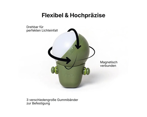 Drehbarer FYTA Pflanzensensor mit magnetischer Verbindung und Gummibändern in verschiedenen Größen zur Befestigung für präzise Lichtmessung.