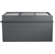 Hochbeet mit Frühbeetaufsatz aus Metall mit transparenten Hohlkammerplatten.