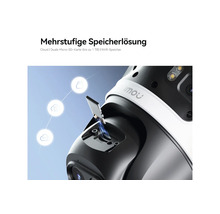 Überwachungskamera mit Micro-SD-Kartenslot und Symbolen für Cloud-Speicher sowie NVR-Speicher.