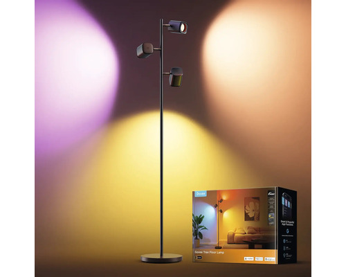 Govee Tree Stehlampe mit drei verstellbaren LED Köpfen und Lichtprojektion, inklusive Produktverpackung.