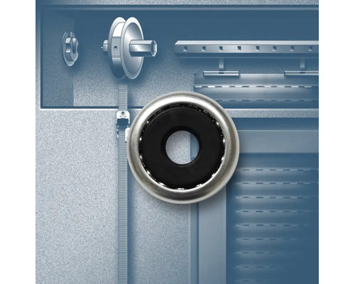 Kugellager für Rollladengetriebe eingebaut in einem Rollladenkasten.