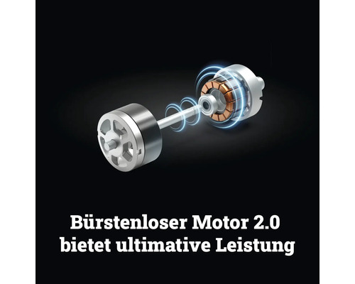 Bürstenloser Motor 2.0 mit technischer Darstellung der internen Komponenten für maximale Leistung.