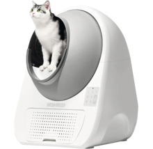 Selbstreinigende Katzentoilette von Catlink aus Kunststoff mit Bedienfeld und Lüftungsöffnungen sowie einer Katze in der Öffnung.