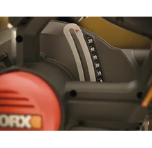 Winkeleinstellung an einem WORX Elektrowerkzeug mit einer Skala von 0 bis 50 Grad.