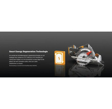 Worx Handkreissäge mit Symbol für Smart Energy Regeneration Technologie zur Energierückgewinnung.