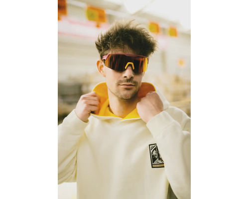 Mann trägt einen Kapuzenpullover mit Hornbach Logo und eine verspiegelte Sportbrille.