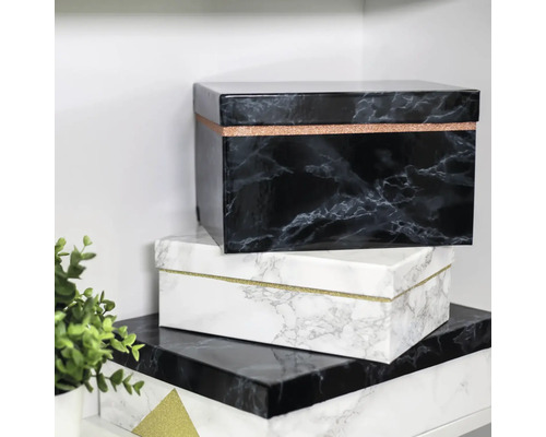 Geschenkkartons in Marmor-Optik mit Deckel und Glitzerstreifen
