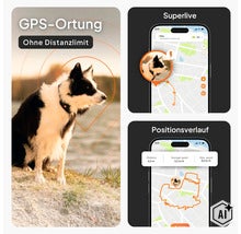 GPS-Tracker für Hunde mit App-Darstellung für Live-Ortung und Positionsverlauf ohne Distanzlimit. (Image AI modified or generated)