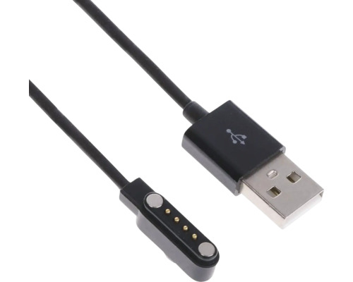 USB-Ladekabel mit USB-A-Anschluss und magnetischem 4-Pin-Anschluss für Smartwatches.