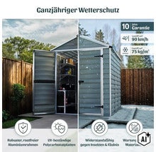 Gartenhaus für Ganzjahresschutz mit Aluminiumrahmen und Polycarbonatplatten, inklusive 10 Jahren Garantie sowie Wind- und Schneelastprüfung. (Image AI modified or generated)
