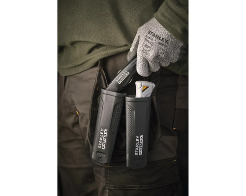 Stanley FatMax Messerhalter für zwei Cuttermesser am Gürtel befestigt, inklusive Stanley FatMax Messern.