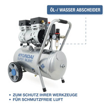 Hyundai Super Silent Kompressor mit Öl- und Wasserabscheider zum Schutz von Werkzeugen und für saubere Druckluft.