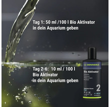 Dennerle Bio Aktivator Flasche mit Anwendungshinweisen zur Zugabe in das Aquarium.