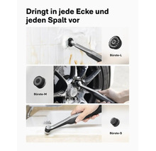 Elektrische Reinigungsbürste mit drei verschiedenen Bürstenaufsätzen für Fliesen Felgen und Waschbecken