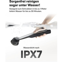 Elektrische Reinigungsbürste, IPX7 wasserdicht, geeignet für Anwendungen unter Wasser bis zu einem Meter Tiefe für dreißig Minuten.