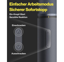 Elektroschrauber mit Tasten für Ein und Ausschrauben sowie Sicherheitsstopp-Funktion