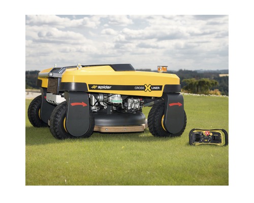 Gelber Spider Crossliner ferngesteuerter Rasenmäher im Freien