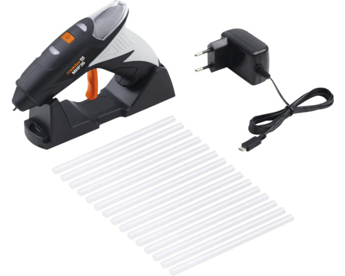Akku-Heißklebepistole mit Ladestation, Netzteil und Klebesticks