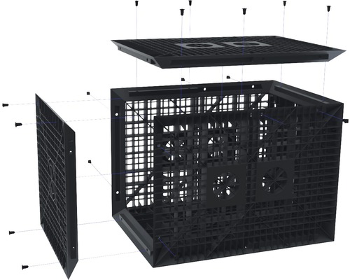 Explosionszeichnung einer modularen Gemüsebeet-Erhöhung zur einfachen Selbstmontage