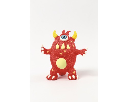 Rote Monsterfigur mit einem Auge, Hörnern und Zähnen als Dekoration