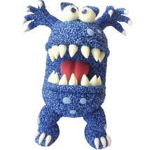 Blaue Monsterfigur mit großen Zähnen und Augen
