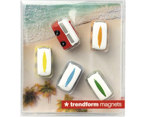 Trendform Magnete Set mit Surfbrett und Camper Motiven auf Strand Hintergrund