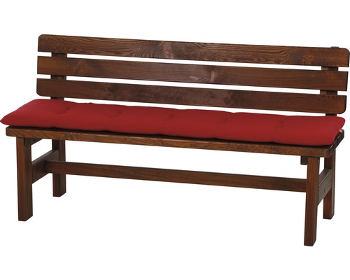 Holzbank mit roter Sitzauflage