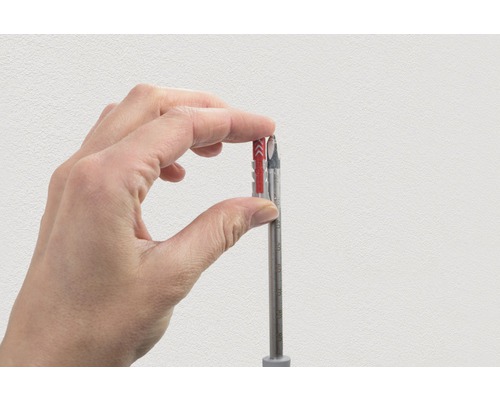 Hand hält Dübel und Schraube