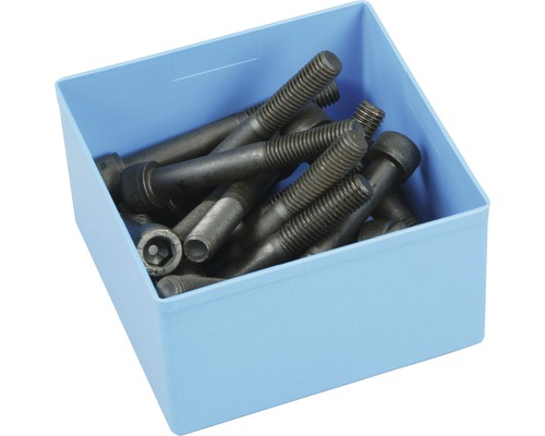 Schrauben in einem hellblauen Kasten