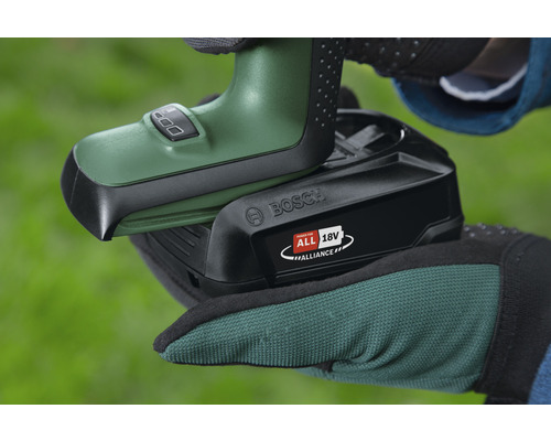 Bosch Logo. Bosch 18 Volt Akku mit Power for All Alliance Zeichen.