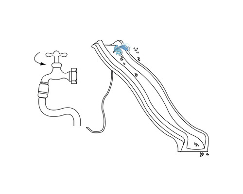Illustration einer Wasserrutsche mit Wasseranschluss an einem Wasserhahn