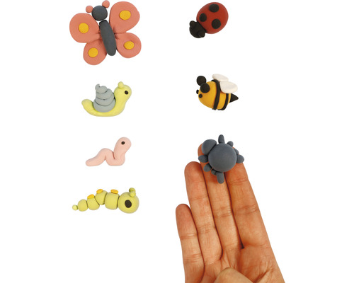 Knete-Insekten: Schmetterling, Marienkäfer, Schnecke, Biene, Wurm, Raupe und Spinne
