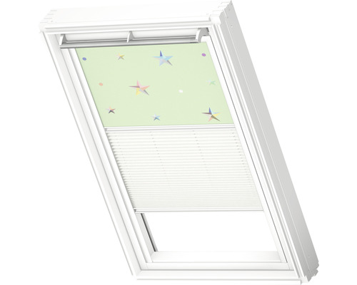 Dachfensterrollo mit Sternenmuster und Plissee