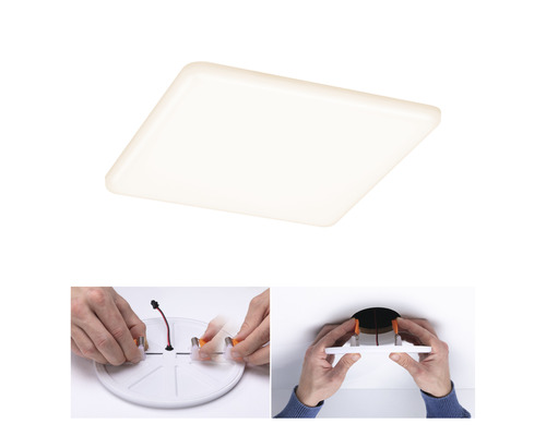 Quadratische Deckenleuchte und Montageschritte