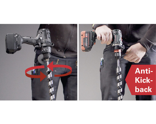 Darstellung einer Metabo Bohrmaschine mit Anti-Kickback Funktion