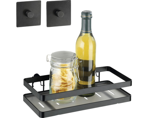 Schwarzes Badregal mit zwei Wandhaken zur Aufbewahrung von Gegenständen