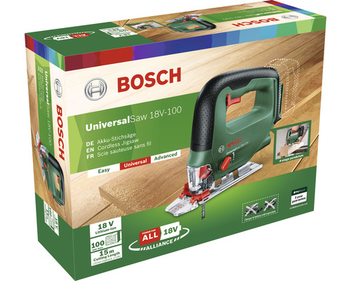 Verpackung einer Bosch Akku-Stichsäge Universal Saw 18V-100