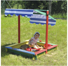 Sandkasten mit verstellbarem Dach dobar 120 x 120 x 120 cm Holz mehrfarbig viereckig Kantenschutz