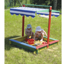 Sandkasten mit verstellbarem Dach dobar 120 x 120 x 120 cm Holz mehrfarbig viereckig Kantenschutz