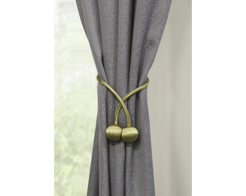 Grauer Vorhang mit dekorativem Raffhalter