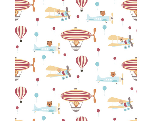 Muster mit Zeichentricktieren in Flugzeugen, Luftschiffen und Ballons