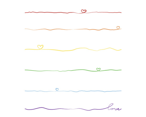 Illustration mit Regenbogenfarben, Herzen und dem Wort Liebe